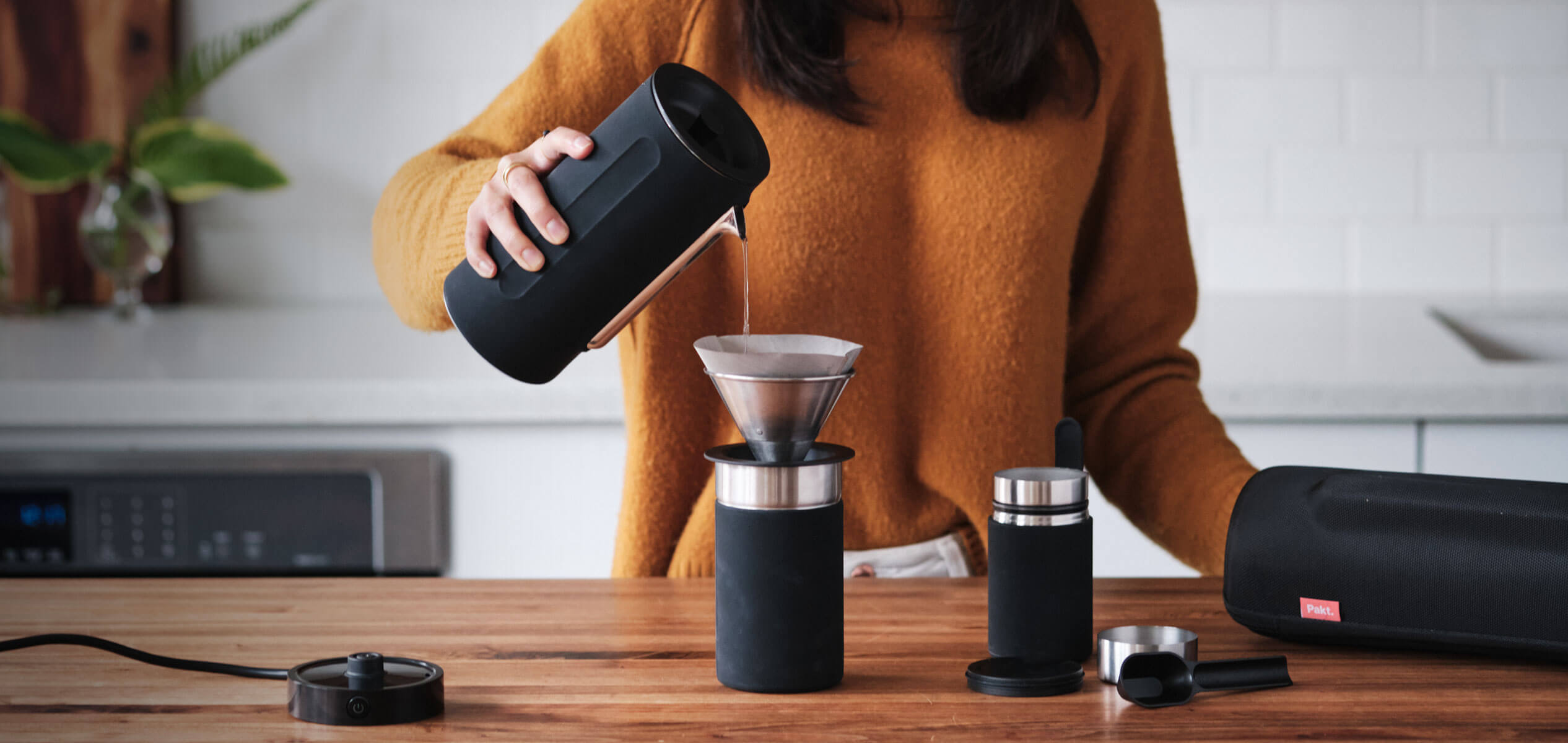 Brewing pour-over coffee with the Pakt Coffee Kit